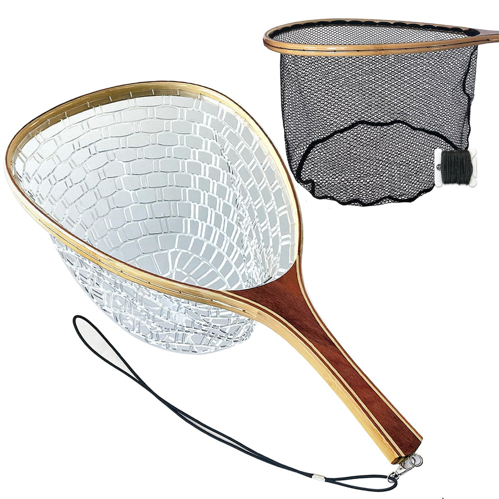 SEASPRO fly fishing landing net with soft rubber mesh for safe catch-and-release.