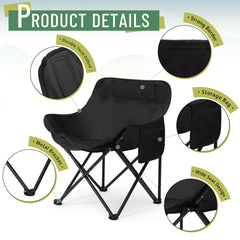 Seeloowy two-pack folding camping chair front view showing wide seat