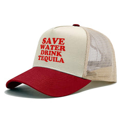 Sefgaen Save Water Drink Tequila trucker hat back mesh panel for breathability