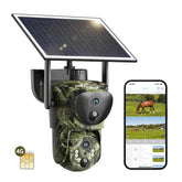 SEHMUA trail camera dual-lens linkage front view for multi-angle wildlife footage.