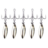 SEIWEI 5pcs 8# Bladed Treble Hooks with Willow Spinner Gold – front view