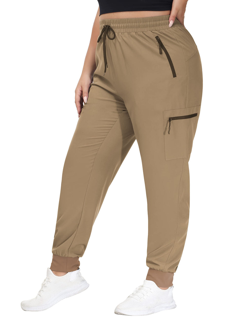 SEKINO women's plus-size cargo joggers with lightweight fabric ideal for hiking comfort.