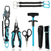 Selake 7PCS Fishing Tool Kit lip gripper demonstrates safe handling and built-in weight scale.