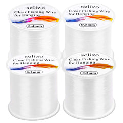 Selizo clear fishing wire packaging showing 4 rolls for hanging and crafts