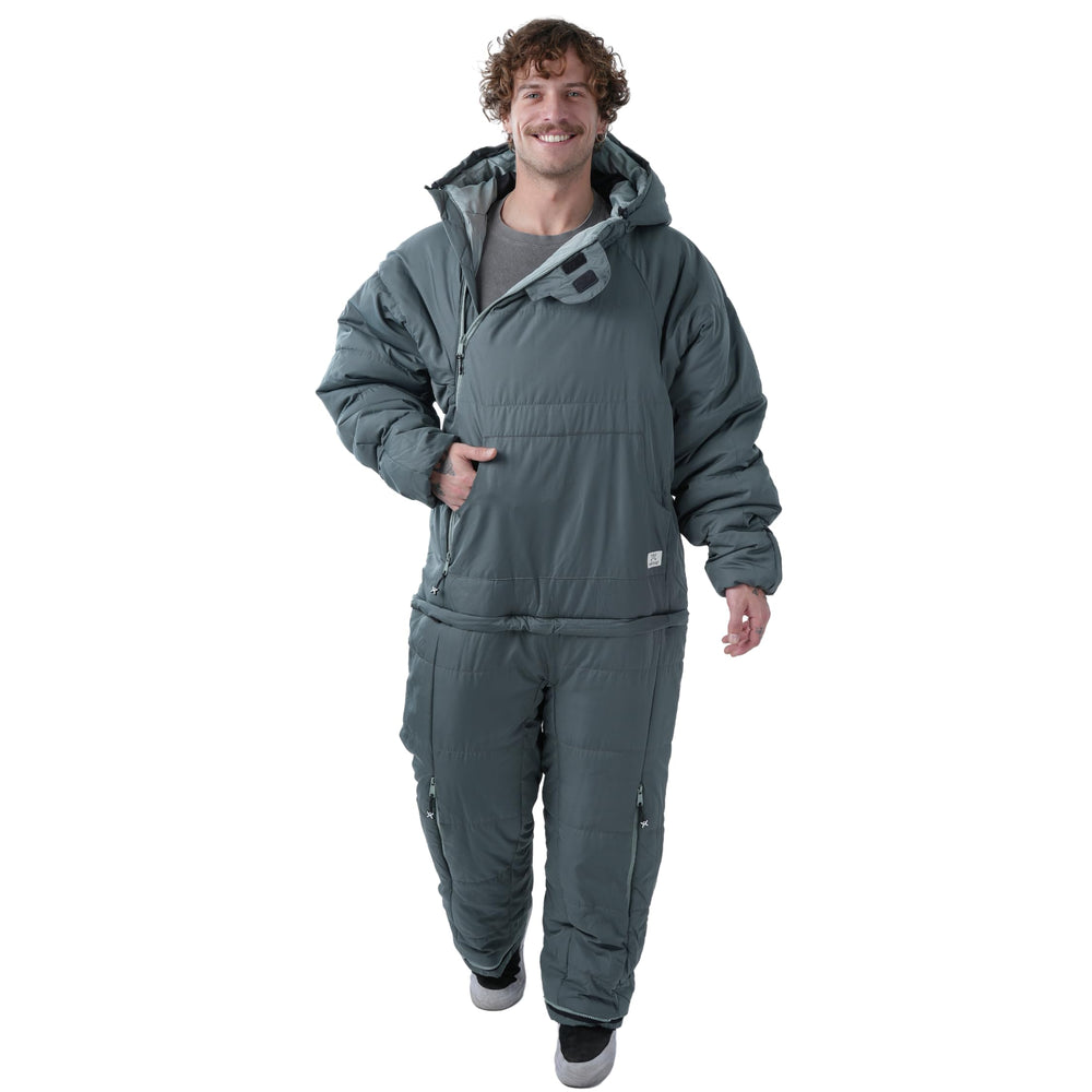 Selk'bag SWYTCH Original wearable sleeping bag—closed mode for indoor or campsite warmth.