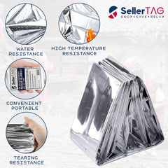 Sellertag space blanket used for homeless care highlights portable warmth and dry shelter