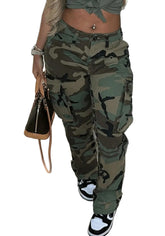 Seltaon women's plus-size camo pants with high waist and pockets for everyday versatility.