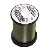 Semperfli Classic Waxed Thread 12/0 Olive Dun on a spool, showing strong, smooth wrapping.