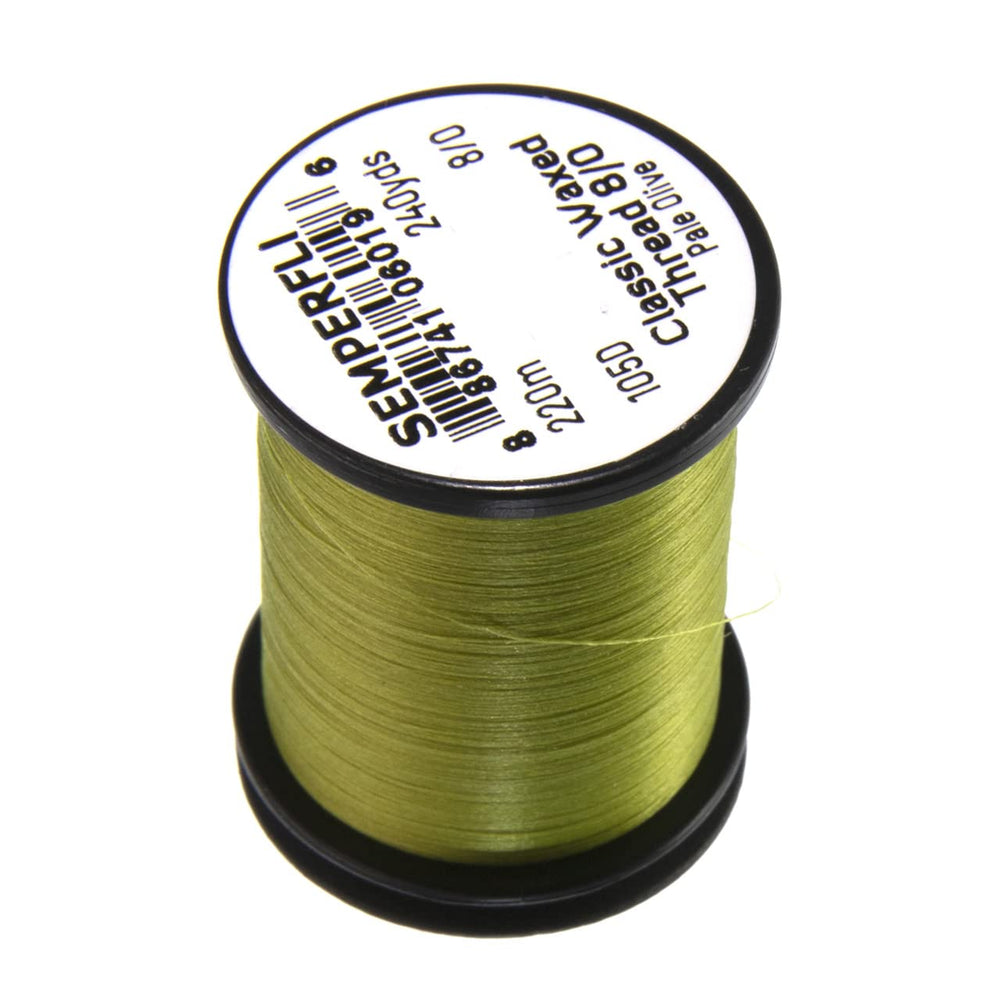 Semperfli Classic Waxed Thread 8/0 Pale Olive spool for durable fly tying
