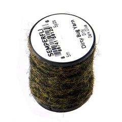 Semperfli Dirty Bug Yarn Dark Olive spool shows multi-tone fibers for lifelike nymph patterns.