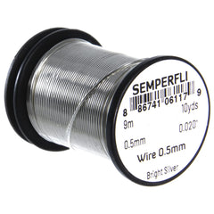 Semperfli fly tying wire 0.5mm in bright silver, ideal for precise saltwater patterns.