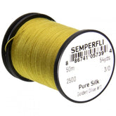 Semperfli Pure Silk Golden Olive 11 bottle view, durable thread for salmon flies.