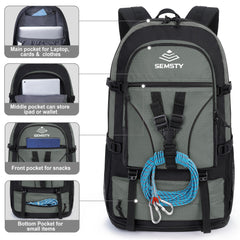 SEMSTY expandable hiking backpack extended-capacity image demonstrates bottom zipper extension from 40L to 50L