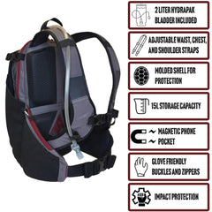 Send It Hydration Backpack Maroon with spine protector for enhanced protection on rough descents