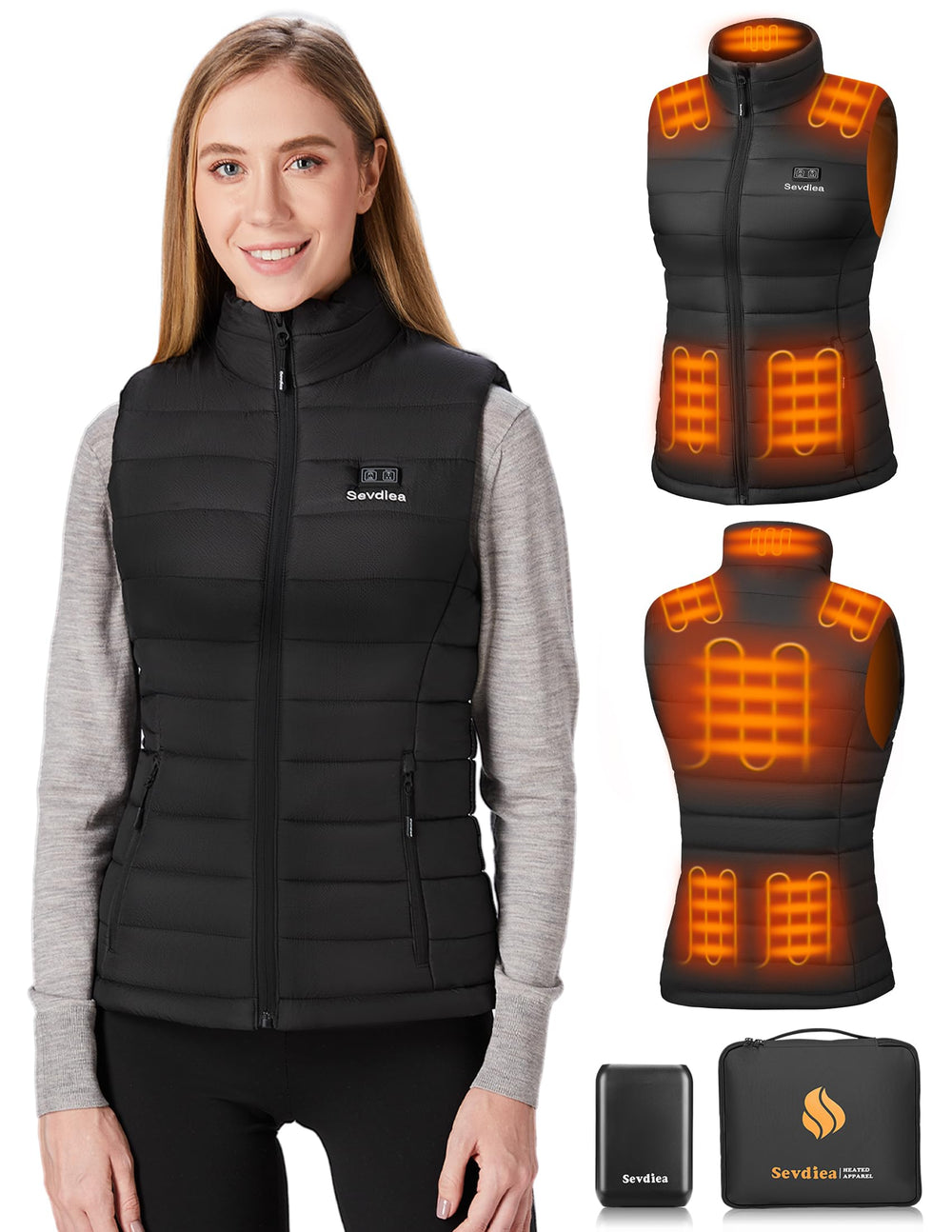 Sevdiea heated vest front view offering fast warmth for cold days