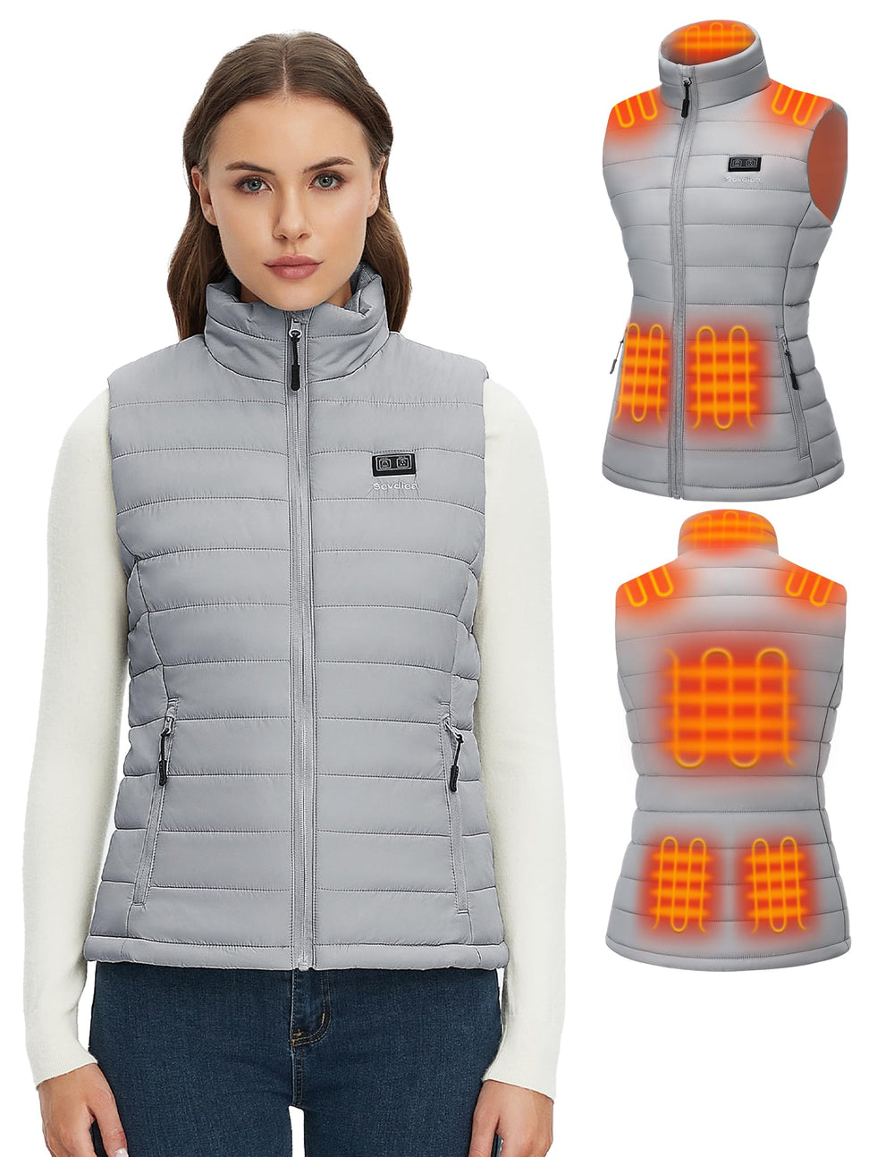 Sevdiea heated vest for women gray front view delivers rapid warmth for outdoor activities