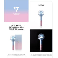 Seventeen Official Light Stick VER.3 10th Anniversary glow demonstrates crowd lighting at events.