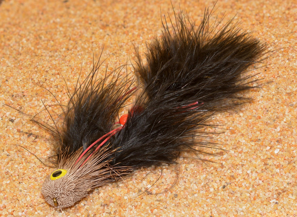 3-pack Sex Dungeon Black Dual Hook Streamer Fly, size #2, front view
