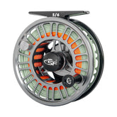 SF SF-003 Pro Fly Reel front view with rugged gunmetal finish for freshwater use.