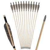 S F 12Pcs wooden arrow with natural feathers enhances flight stability for traditional bows.