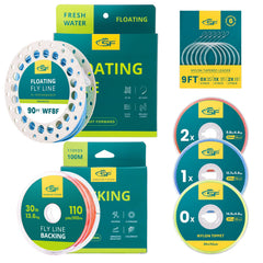 SF fly line kit sky blue 90ft emphasizes long casts in bright water for visibility