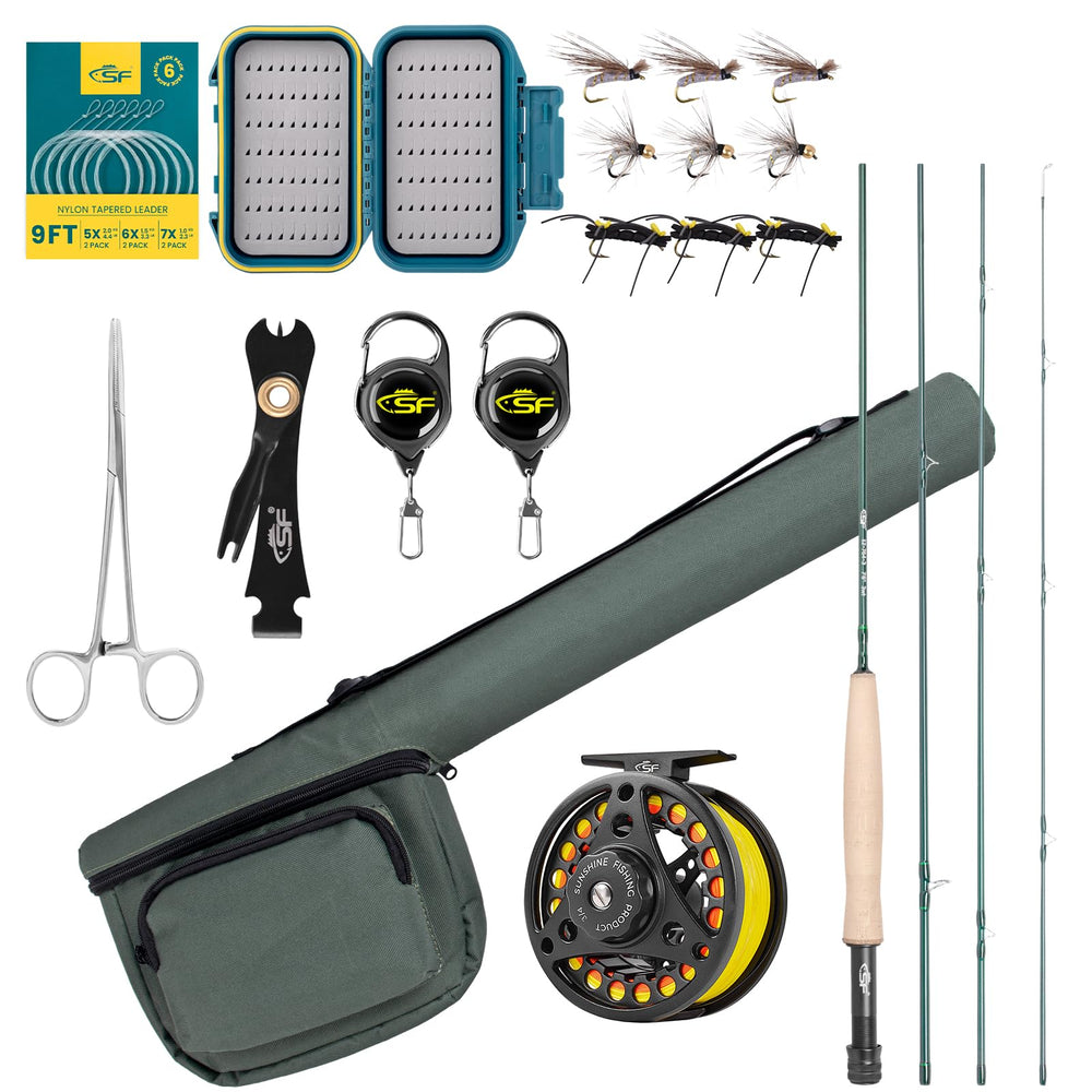 SF Fly rod combo 3WT 7.6ft emerald green delivers precise casting and balance.