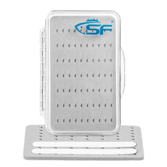 SF Slim Fishing Fly Box – transparent plastic box with small midges inside