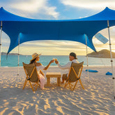 SHADE ECO Beach Canopy with 4-post setup for stable shade on windy days.