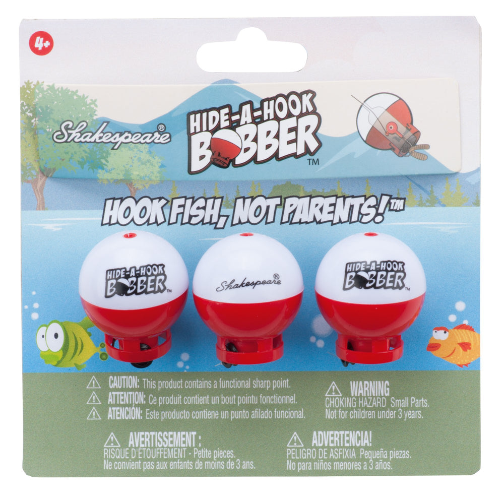 Shakespeare Hide-A-Hook Bobber 3-pack ready for easy family fishing.
