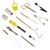 Shark Shooter 10-in-1 fly tying tool kit components laid out