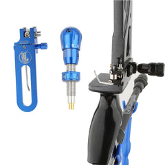SHARROW archery arrow rest blue closeup highlights universal screw port for quick installation.