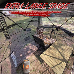 ShedOFF portable hunting chair next to the blind for easy seating.