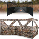 ShedOFF See Through 3-Panel Hunting Blind front view shows wide visibility with concealment for deer hunting.