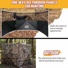 ShedOFF See Through 3-Panel Hunting Blind side view highlights windproof protection in rough weather.