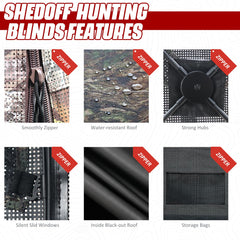 ShedOFF windproof roof blocks rain and wind for quiet hunts.