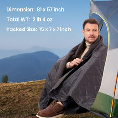 Sheelokhwui blanket in poncho mode for quick shelter at outdoor events.