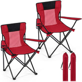 Shellwei folding camping chair red cupholder for convenient outdoor seating.