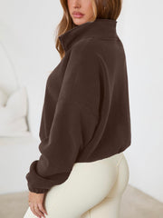 SHELOOKS coffee fleece short jacket features stand collar for added wind protection