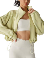 SHELOOKS women's casual fleece short jacket full-zip front view shows warmth and style