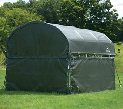 ShelterLogic waterproof cover shields animals from moisture and sun.