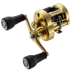 Shimano 23 Calcutta Conquest MD bait reel in action, smooth drag for saltwater fishing.