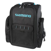 Shimano Blackmoon FR front-load backpack showing four 3600 tackle trays for quick access