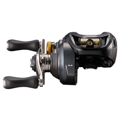 Shimano CURADO BFS XG Left reel in hand showing ergonomic control.
