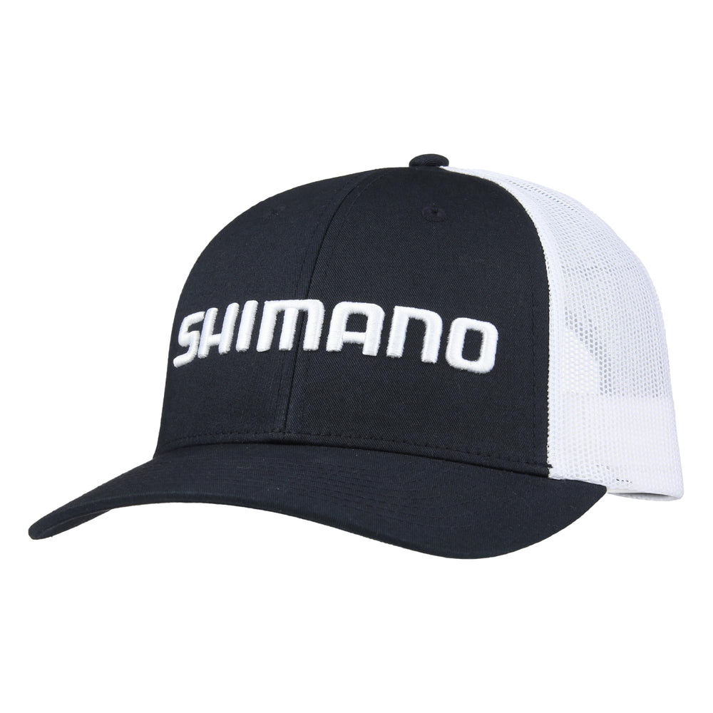 SHIMANO Low Pro Cap navy-white, front view, lightweight comfort for long fishing days