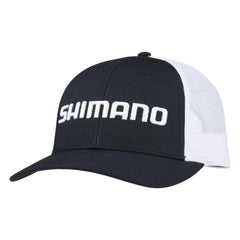 SHIMANO Low Pro Cap navy-white, front view, lightweight comfort for long fishing days