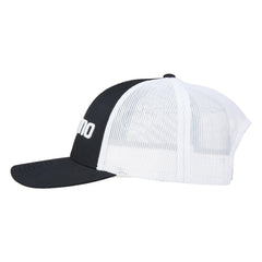 SHIMANO Low Pro Cap navy-white, visor closeup, precurved brim for shading eyes