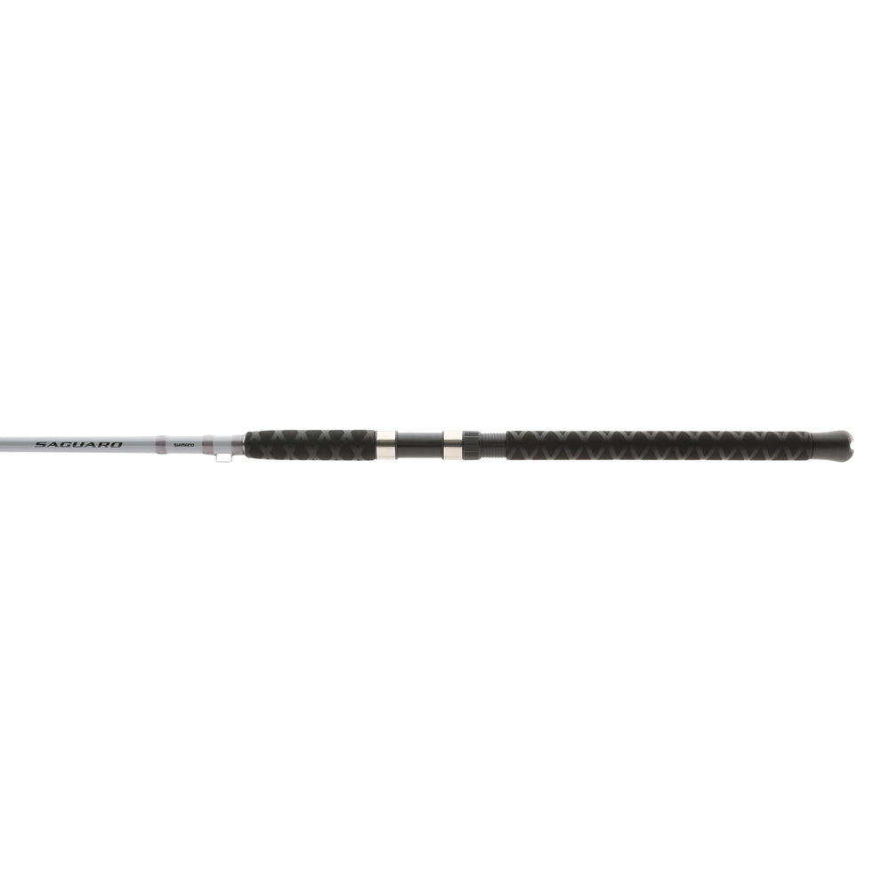 Shimano Saguaro 66MHB rod in hand for saltwater boat fishing.