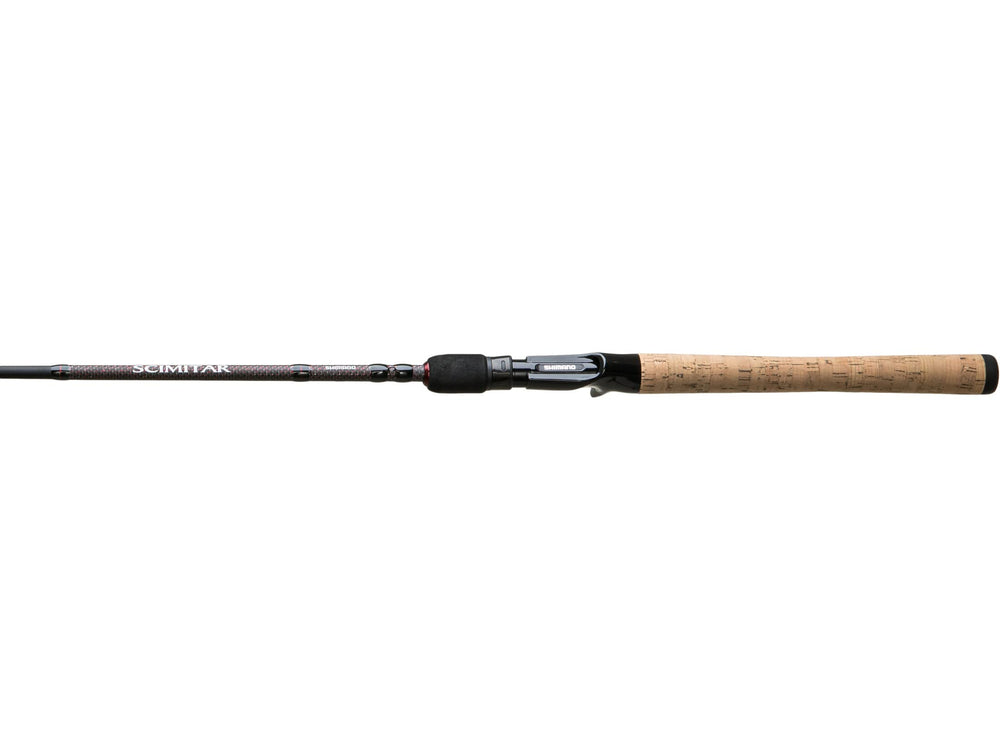 Shimano Scimitar 66M CST C rod close-up with titanium oxide guides for smooth casting.