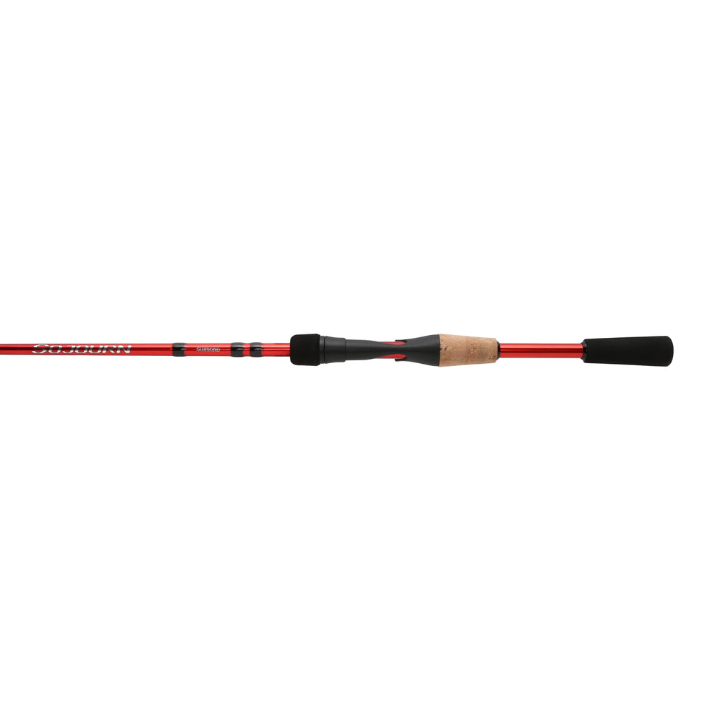 SHIMANO Sojourn exposed reel seat for quick reel changes during freshwater fishing.