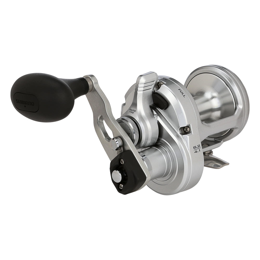 Shimano Speedmaster II HAGANE body close-up showing rugged durability for saltwater and freshwater use.